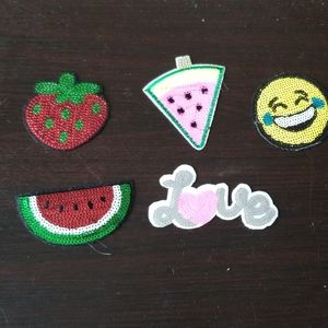5 pcs patches iron on fruits love emoji